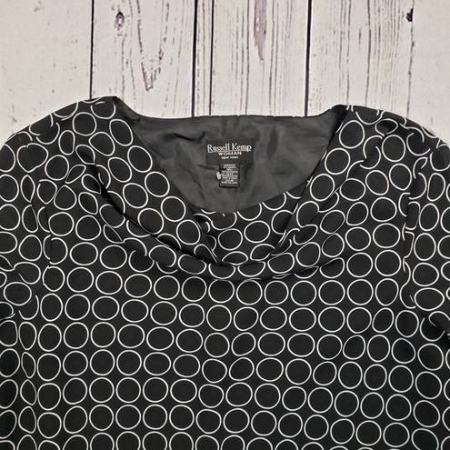 Russell  Kemp Woman Black White Circle Print Sheer Drapey Neck Blouse Size 4X