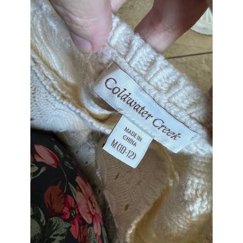 Coldwater Creek  Womens Sweater Sz M 10 12 Cream Ivory Chunky Cableknit Pullover