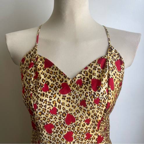 Frederick's of Hollywood Vintage Y2K  Cheetah Heart Print Satin Slip Dress Small