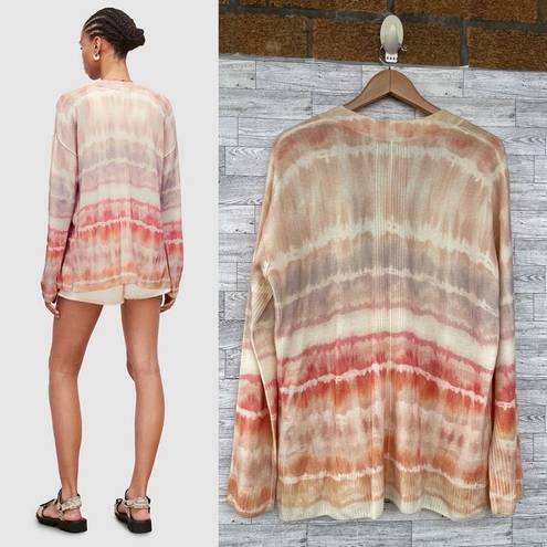 ALLSAINTS  Marea Tie Dye Cardigan Sweater Merino Wool Rainbow Pink Cream New M