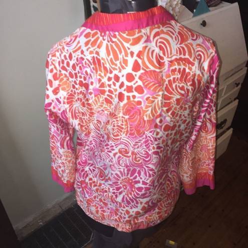 Oscar de la Renta Vintage  M pink & orange floral button down blouse