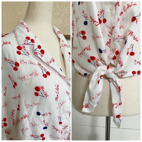 Pop Sugar | Camp Shirt Mon Cherie Button Tie Front Shirt sz M