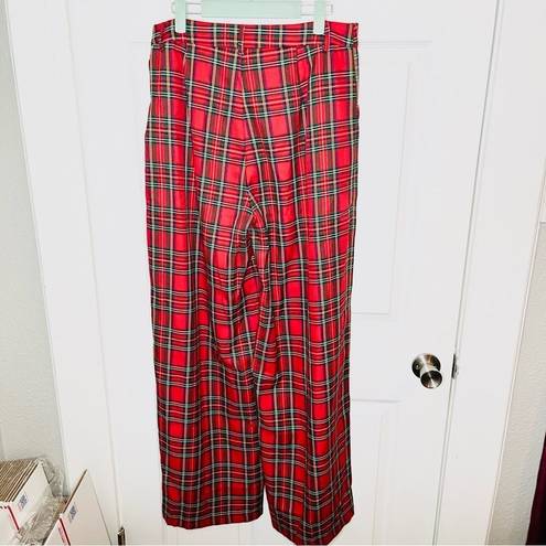 Aura Red Dress Boutique  Coming Together Red Multi Plaid Wide Leg Pants L NWT