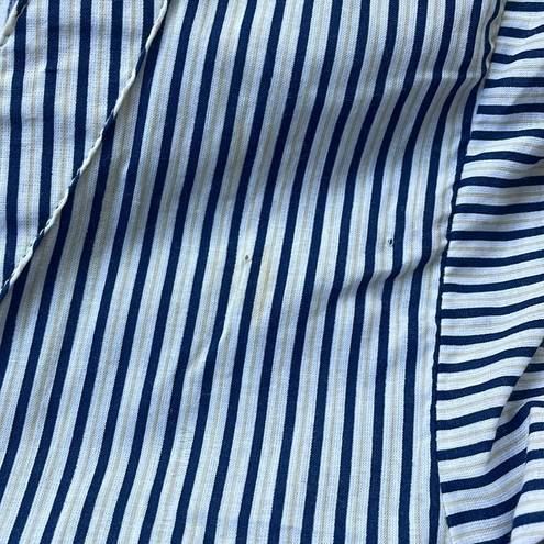 Piper  & Blue Vintage Ruffle Cap Sleeve Pinstripe Top Navy & White XL