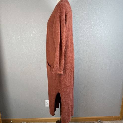 Jessica Simpson  Womens Duster Sweater M Medium Fuzzy Terracotta Brown Pockets