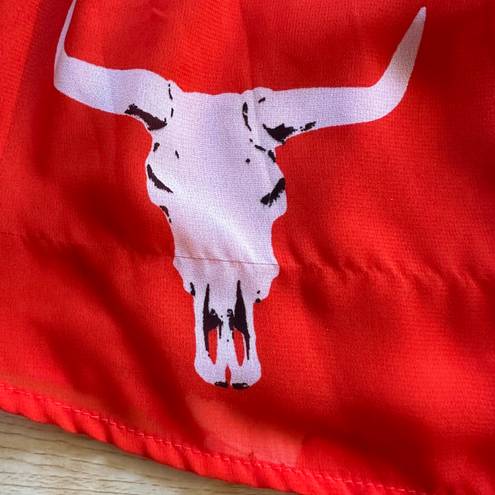 Peach Love California Cattle Skull Off The Shoulder Top in Red Orange, Small NWT