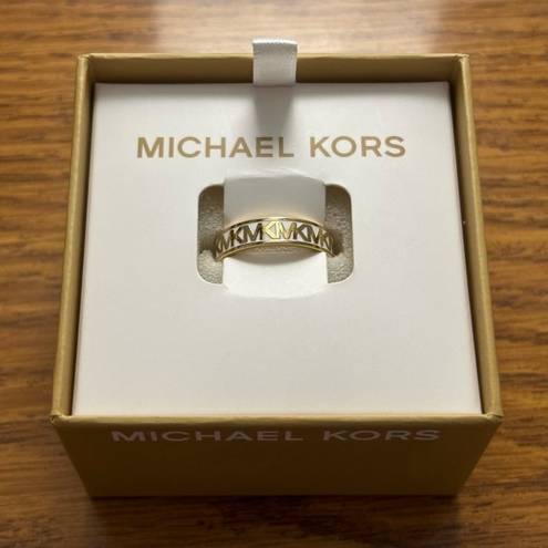 Michael Kors Gold-Tone Brass Logo Band Ring Size 8