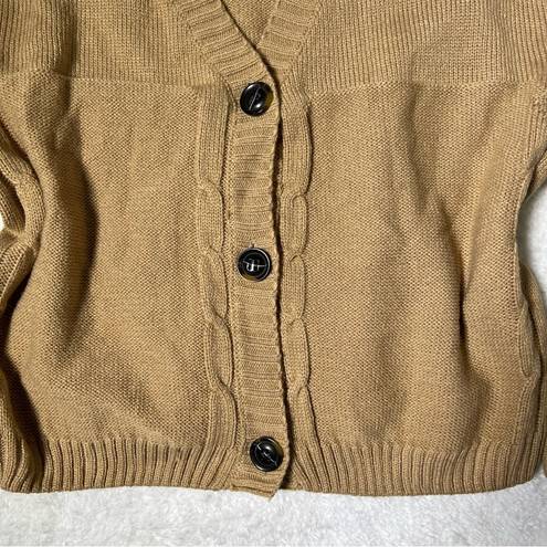 Tan Cable Knit Button Down Cardigan Sweater Size M