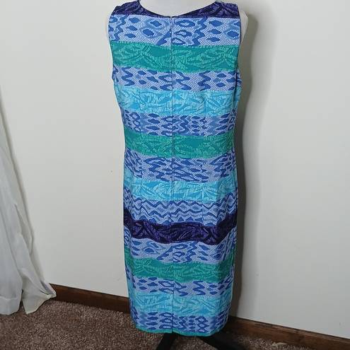 Kathie Lee Collection blue multi pattern midi tank dress size 10