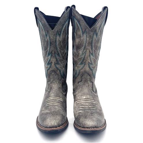 Justin Boots Justin Calimero Graphite Bomber Gray Blue Leather Western Boots Women’s Size 7.5