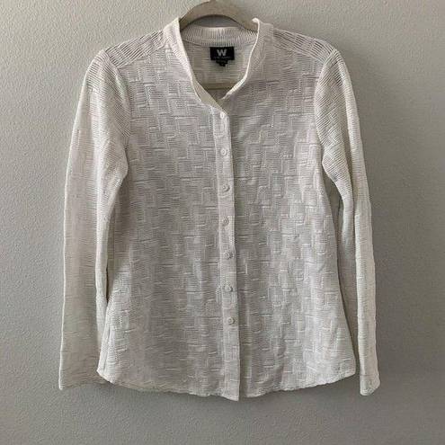 W By Worth  Womens Size Medium White Textured Stretch Button Up Blouse