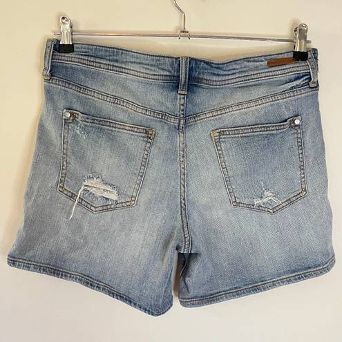 Pilcro Anthropologie Hyphen Distressed Denim Roll Up Bermuda Shorts Light Wash