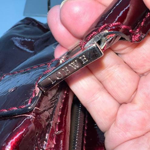 Loewe  Amazona 28 Burgundy Patent Leather Handbag (minor callouts in pics)