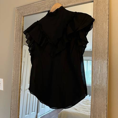 Veronica Beard  Black Button Down Ruffle Blouse Size Medium