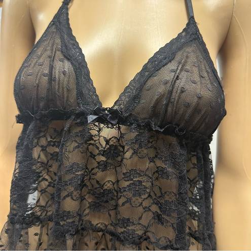 Frederick's of Hollywood  Black Lace Mesh Chemise Sheer Lingerie Women’s XS