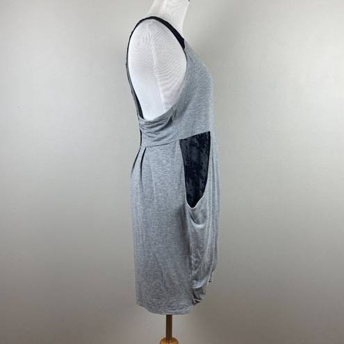 Heartloom  Mini Dress‎ M Gray Knit Black Lace Racerback Pockets Sleeveless