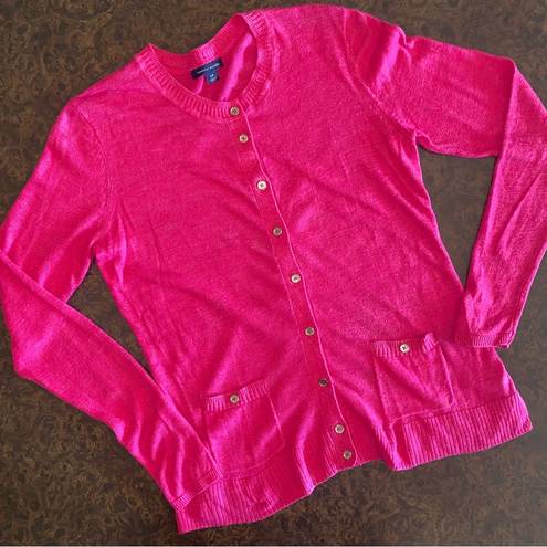 Tommy Hilfiger  Button Up Crew Neck Cardigan in Pink - size small