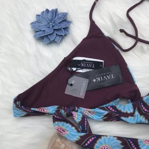 Tavik swim Purple Floral Printed Tavik Daydreamer Monaco Merlot Halter Bikini Top