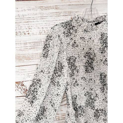 fab'rik  Women's Speckle Print Long Sleeve Smocked Blouse White Black Size Medium