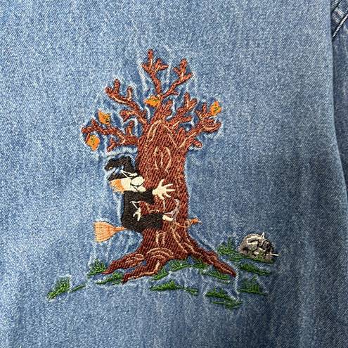 Cabin creek  Halloween Embroidered Witch Denim Button Down