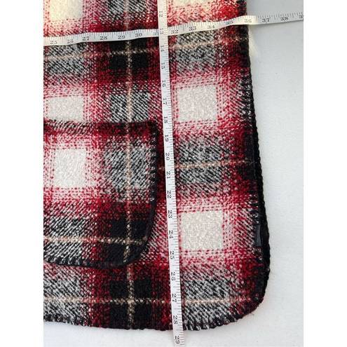 Boutique  Red Black White Tan Plaid Poncho Sweaters One Size