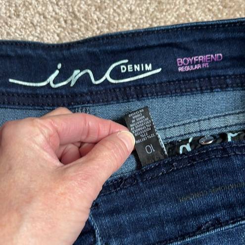 INC  Denim  Regular Fit Boyfriend High Rise Dark Blue Jeans  Size 10