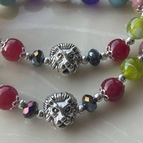 Head Lion  one NEW stretch bracelet beaded rainbow carnelian rhodonite Amazonite