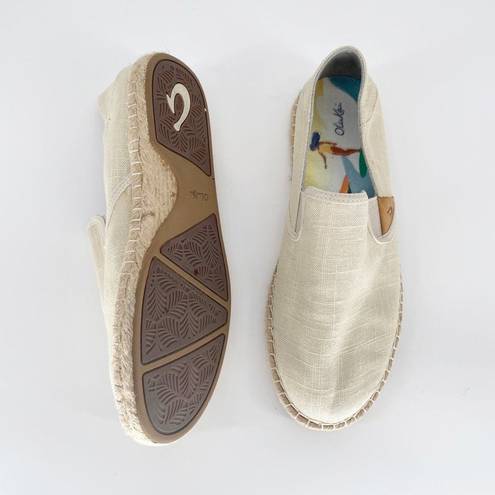 Olukai  kaula Pa‘a Kapa Linen Espadrilles Collapsible Heel Tapa Cream Women’s 7.5