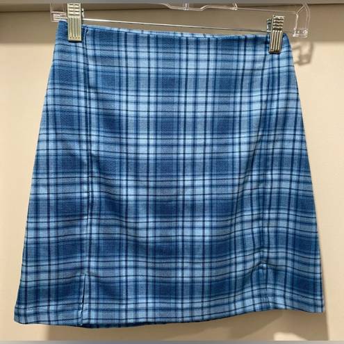 Brandy Melville NWT  John Galt California PacSun Light Blue Plaid Cara Mini Skirt