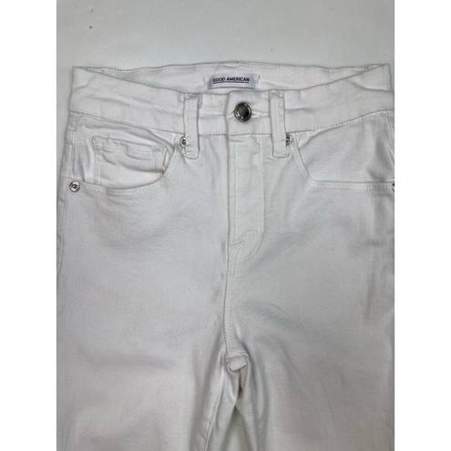 Good American * Good Legs Crop Jeans Size 2/26 White Stretch Casual Tulip Raw Hem