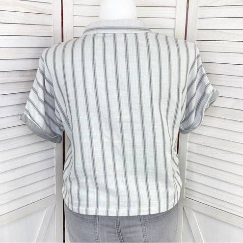 Thread and Supply  Striped Button Front Crop Shirt White Gray XL