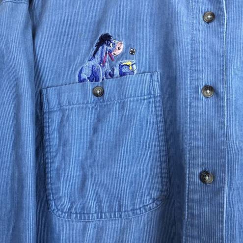 Disney Vintage  Winnie The Pooh & Tigger BLUE Corduroy Button Up Shirt Size XL