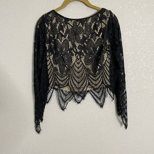 Guess  Black Nude Crop Top Small Eyelash Lace