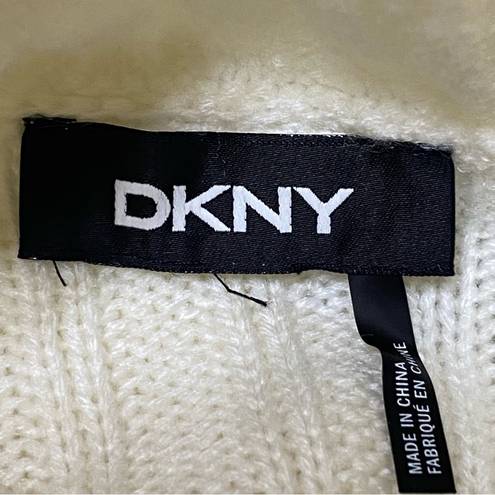 DKNY  Ivory Fringe Knit Ribbbed Turtleneck Sweater Top Size Small