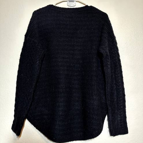 Umgee  Sweater Knitted Pullover Drop Shoulder Long Sleeve V-Neck Black Small