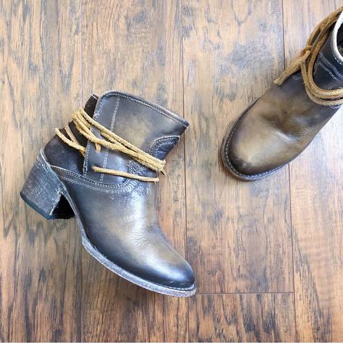 FREEBIRD by Steven Freebird • Casey Ankle Bootie brown distressed leather Waxed Olive short western