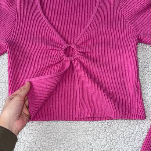 Aeropostale Pink Ribbed Crop Keyhole Sweater 