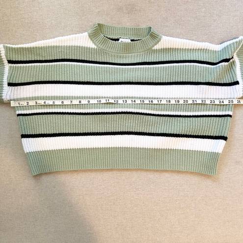 Princess Polly Alton Striped Oversized Cropped Knit Sweater in Sage Green