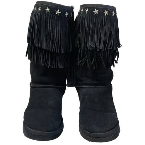 Jimmy Choo UGG &  Black Suede Sheepskin "SORA" Fringed Winter EUC