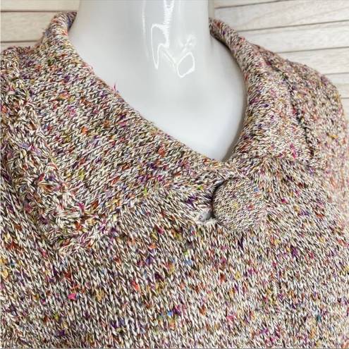 Coldwater Creek  Rainbow Confetti Cardigan Sweater Small Beige 3/4 Bell Sleeve