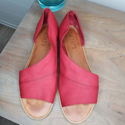 1. State  Red Leather Celvin Slip On Open Almond Toe Sandals Size 10