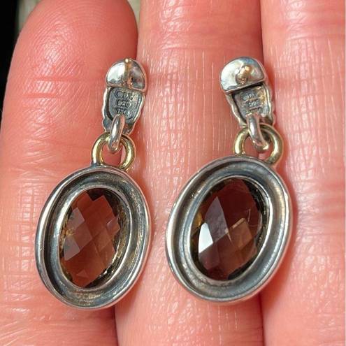 David Yurman  Sterling Silver & 18K Gold Oval Smokey Quartz Drop Dangle Earrings