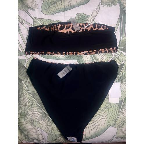 Good American  Cheetah Leopard Print Reversible Bandeau Cheeky Bikini Set Size XL