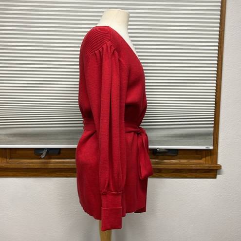 CAbi L //  Red Cabaret Ribbed Wrap Belted Cardigan Sweater