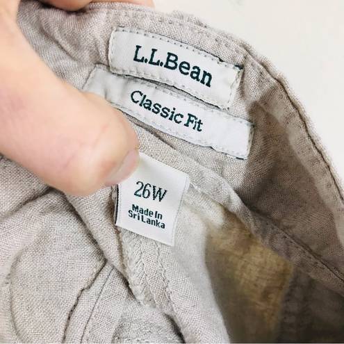 L.L.Bean  100% Linen Crop Pants Classic Fit Oatmeal Color size 26 W