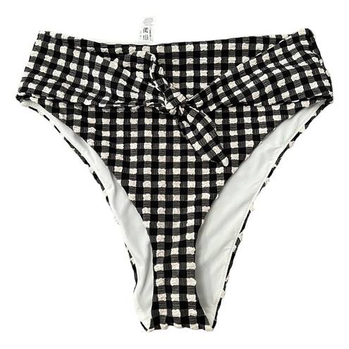 Aerie  Gingham Tie High Cut Cheeky Bikini Bottom Medium Women’s Black White NWT.