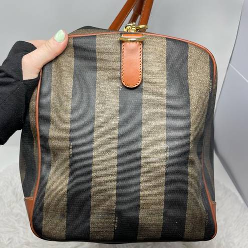 Fendi Vintage  Huge Pequin Stripe & Cognac Leather Duffel/Weekender Bag