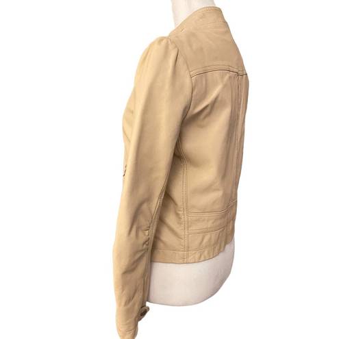 Rebecca Taylor  Womens Lamb Leather Moto Jacket Full Zip Long Sleeve Nude Cream 2