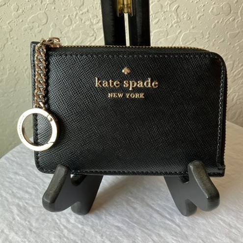 Kate Spade :Black Darcy Medium L-zip 4-card slot with coin area- wear on keychain