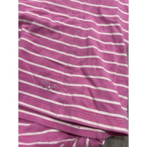 Tommy Hilfiger  Polo Shirt Womens Pink Stripe Collared Y2K Preppy Size M